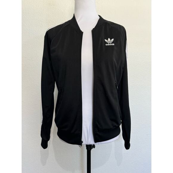 Adidas Track‎ Jacket 3-Stripes Zip Up Black White Size S - Picture 1 of 8